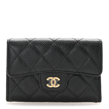 CHANEL Caviar Quilted Flap Card Holder Wallet Black