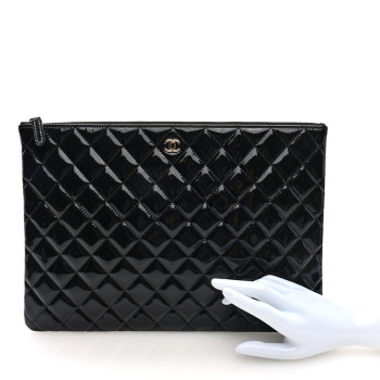 CHANEL Patent Calfskin Quilted Large Cosmetic Case Black