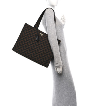 PRADA Jacquard Saffiano Triangolo Symbole Embroidered Shopping Tote Black Corda