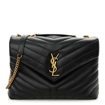 SAINT LAURENT Calfskin Y Quilted Monogram Medium Loulou Chain Satchel Black