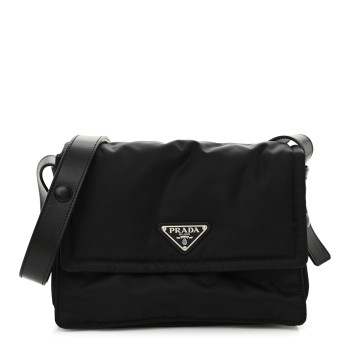 PRADA Re-Nylon Vitello Padded Small Flap Shoulder Bag Black