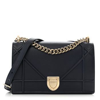 CHRISTIAN DIOR Grained Calfskin Medium Diorama Flap Bag Indigo