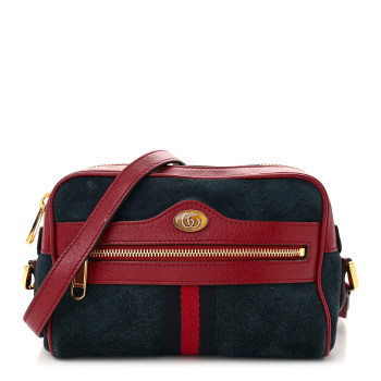 GUCCI Suede Calfskin Web Mini Ophidia Shoulder Bag New Blue Romantic Cherry