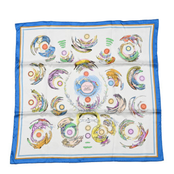 HERMES Silk Les Anamorphoses Scarf 70 Bleu Azur White Multicolor