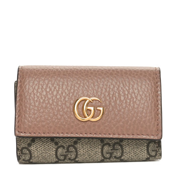 GUCCI Dollar Calfskin GG Supreme Monogram GG Marmont 6 Key Holder Case Porcelain Rose Beige Ebony