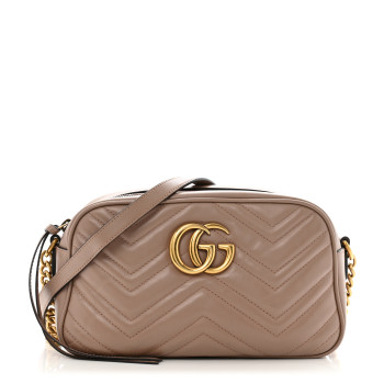GUCCI Calfskin Matelasse Small GG Marmont Chain Shoulder Bag Porcelain Rose