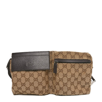 GUCCI GG Monogram Double Pocket Belt Bag Dark Brown