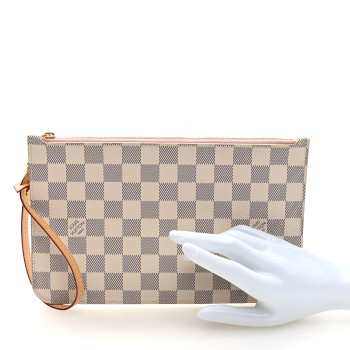 LOUIS VUITTON Damier Azur Neverfull MM GM Pochette Rose Ballerine