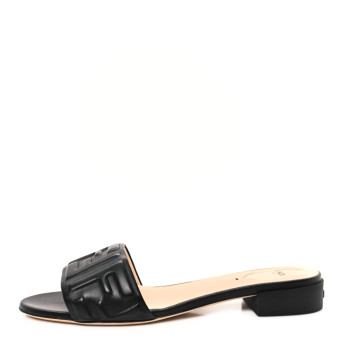 FENDI Nappa FF Embossed Flat Slide Sandals 40 Black