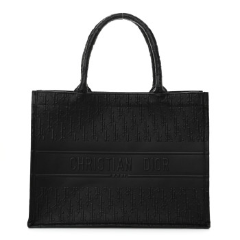 CHRISTIAN DIOR Oblique Calfskin Embossed Medium Book Tote Black