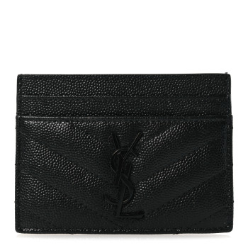 SAINT LAURENT Grain De Poudre Matelasse Chevron Monochrome Monogram Credit Card Case Black
