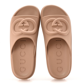 GUCCI Soft Rubber Womens Interlocking G Platform 42mm Slide Sandals 37 Vintage Camel