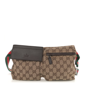 GUCCI GG Monogram Web Double Pocket Belt Bag Dark Brown