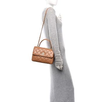 CHANEL Lambskin Quilted Small Trendy CC Dual Handle Flap Bag Camel