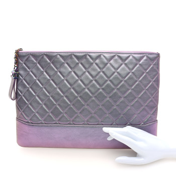 CHANEL Iridescent Lambskin Quilted Large Gabrielle Cosmetic Case Light Purple
