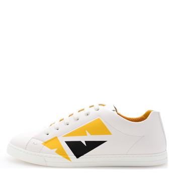 FENDI Calfskin Bugs Eye Print Mens Low Top Sneakers 9 White Giallo Black