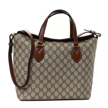 GUCCI GG Supreme Monogram Linea A Foldover Tote Brown
