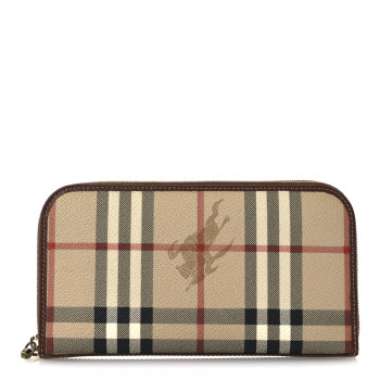BURBERRY Haymarket Check Large Ziggy Zip Around Wallet Beige