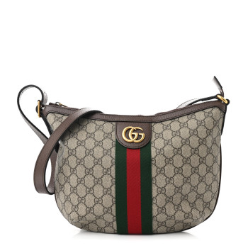 GUCCI GG Supreme Monogram Web Small Ophidia Half Moon Hobo Brown