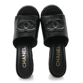 CHANEL Lambskin Quilted CC Platform Mules 37 Black