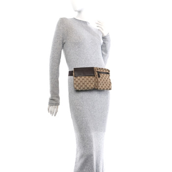GUCCI GG Monogram Double Pocket Belt Bag Dark Brown