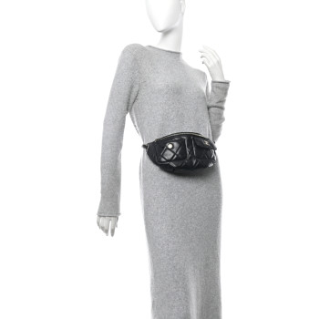 CHANEL Shiny Aged Calfskin Quilted CC Pockets Jacket Waist Belt Bag Black