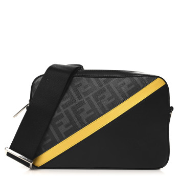 FENDI Glazed Fabric Vitello Liberty FF 1974 Diagonal Medium Camera Case Black Sunflower