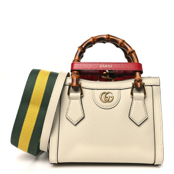 GUCCI Textured Calfskin Web Mini Diana Tote Bag Mystic White