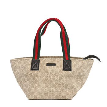 GUCCI GG Monogram Mini Web Handle Bucket Tote Ivory