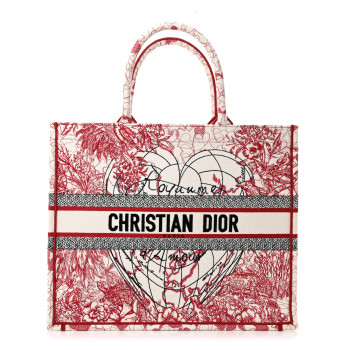 CHRISTIAN DIOR Canvas Embroidered Large Dioramour D-Royaume Book Tote Red Multicolor