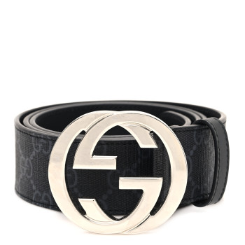 GUCCI GG Supreme Monogram Selleria Calfskin Interlocking G 40mm Belt 95 38 Black Grey
