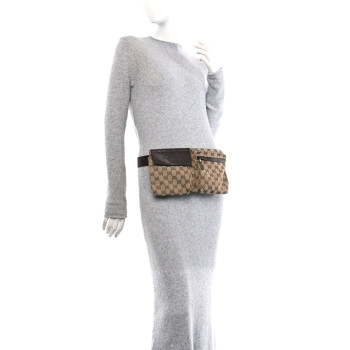 GUCCI GG Monogram Double Pocket Belt Bag Dark Brown