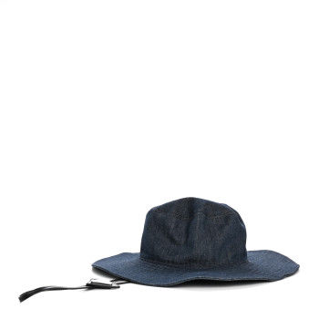 PRADA Denim Triangle Wide Brim Drill Hat M Blue