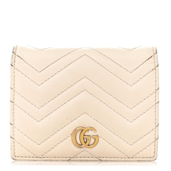 GUCCI Calfskin Matelasse GG Marmont Card Case White