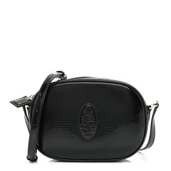 SAINT LAURENT Calfskin Lizard Embossed Le 61 Camera Bag Black