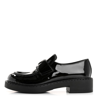 PRADA Vernice Metal Triangle Logo 50mm Loafers 39.5 Black