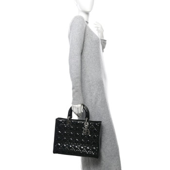 CHRISTIAN DIOR Patent Cannage Large Lady Dior Black