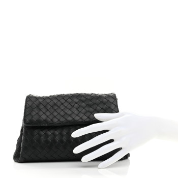 BOTTEGA VENETA Nappa Intrecciato Flap Clutch Black