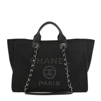 CHANEL Canvas Pearl Medium Deauville Tote Black