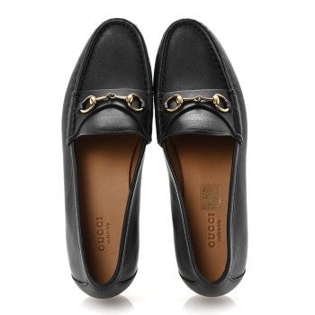 GUCCI Calfskin Womens 1953 Horsebit Loafers 38.5 Black
