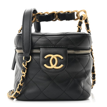 CHANEL Calfskin Quilted Small Vanity Case With Chain Black