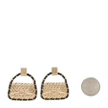 CHANEL Metal Lambskin Quilted CC Chain Flap Bag Earrings Gold Black