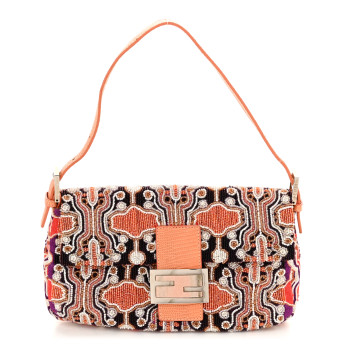 FENDI Beaded Lizard Baguette Pink