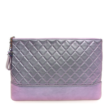 CHANEL Iridescent Lambskin Quilted Large Gabrielle Cosmetic Case Light Purple