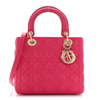 CHRISTIAN DIOR Lambskin Cannage Medium Lady Dior Fuchsia