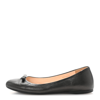 PRADA Nappa Logo Bow Ballerina Flats 37.5 Black