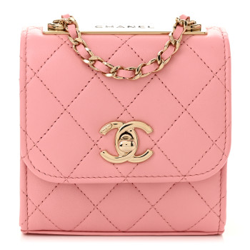 CHANEL Lambskin Quilted Mini Trendy CC Clutch With Chain Pink