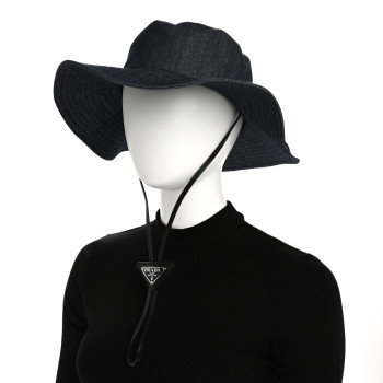 PRADA Denim Triangle Wide Brim Drill Hat M Blue