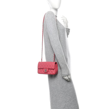 CHANEL Lambskin Quilted Mini Rectangular Flap Pink