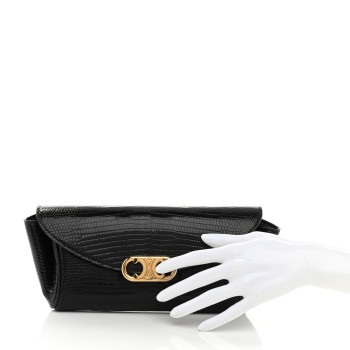 CELINE Shiny Lizard Maillon Triomphe Clutch Black
